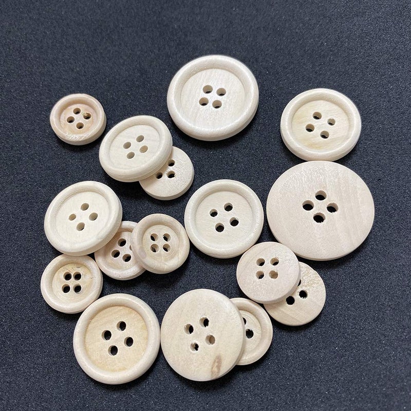 Juland 200 PCS Mixed Wooden Buttons in Bulk Round Decorative Wood Buttons 4 Holes for Crafts Scrapbooking or Sewing and DIY Craft - 15  20  25mm - Image 2